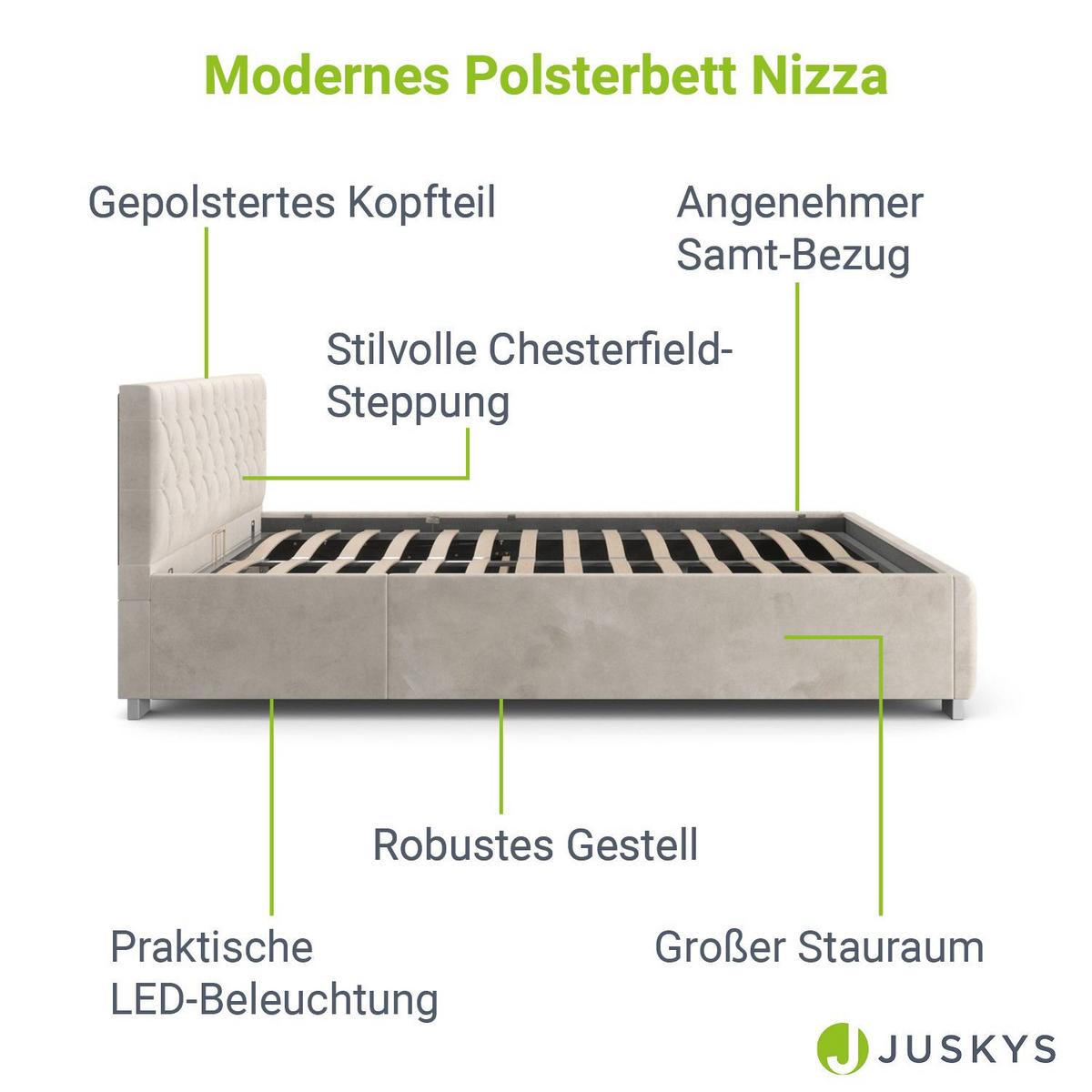 POLSTERBETT Nizza beige 180x200 cm - Beige, Holz (180/200cm) - Juskys