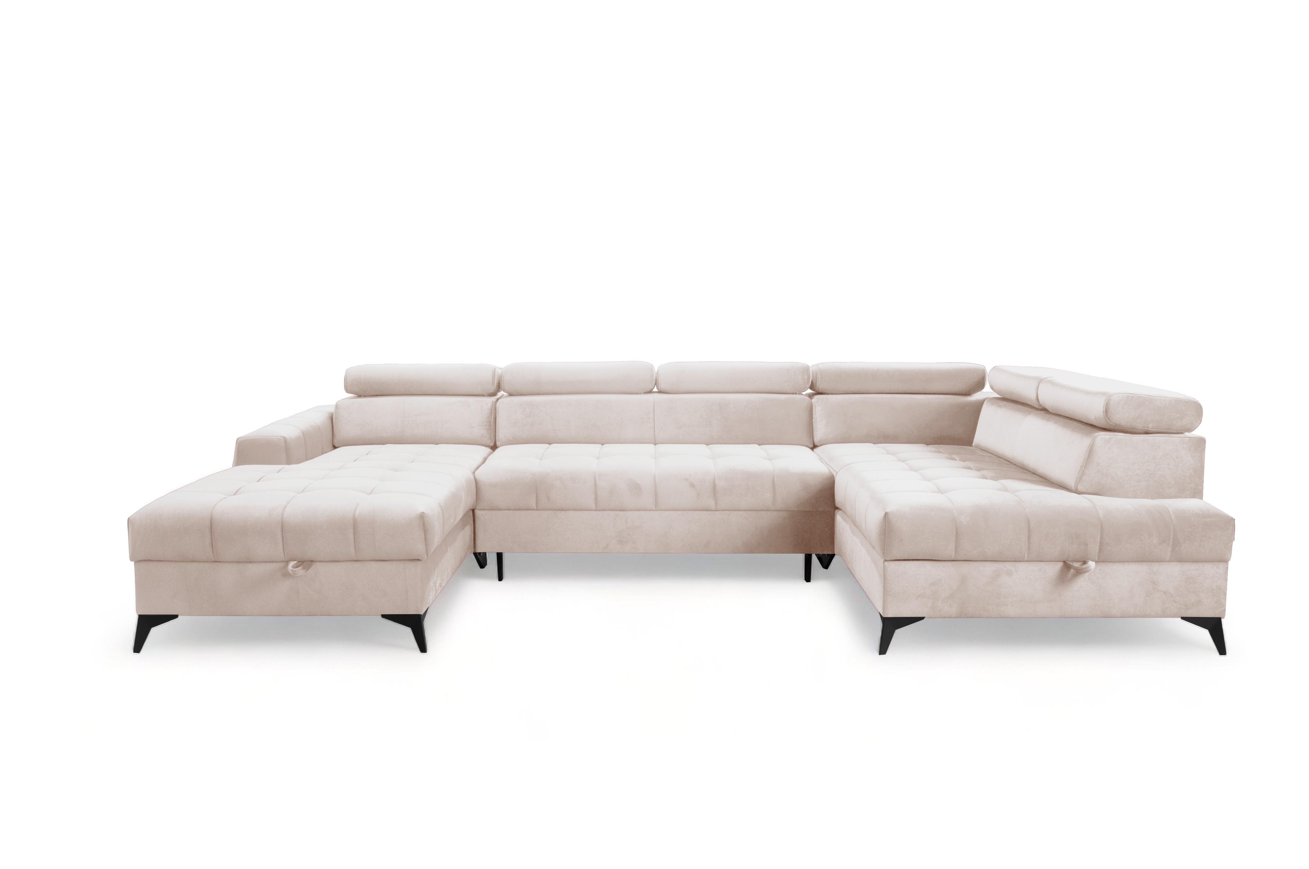 WOHNLANDSCHAFT Arkucio U Beige 345/200/95 cm – großes Sofa mit Schlaffunktion L - Beige/Schwarz, Textil/Metall (200/95/345cm) - AX Living