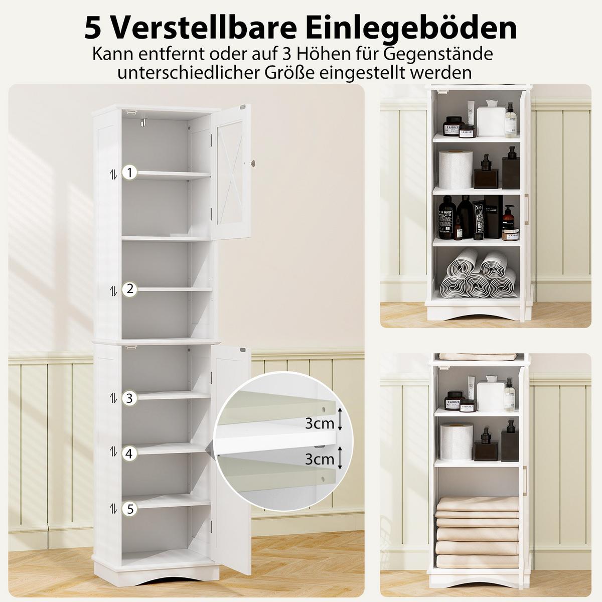 BADEZIMMERSCHRANK Weiß - Weiß, Holzwerkstoff (40/170.5/30cm) - COSTWAY
