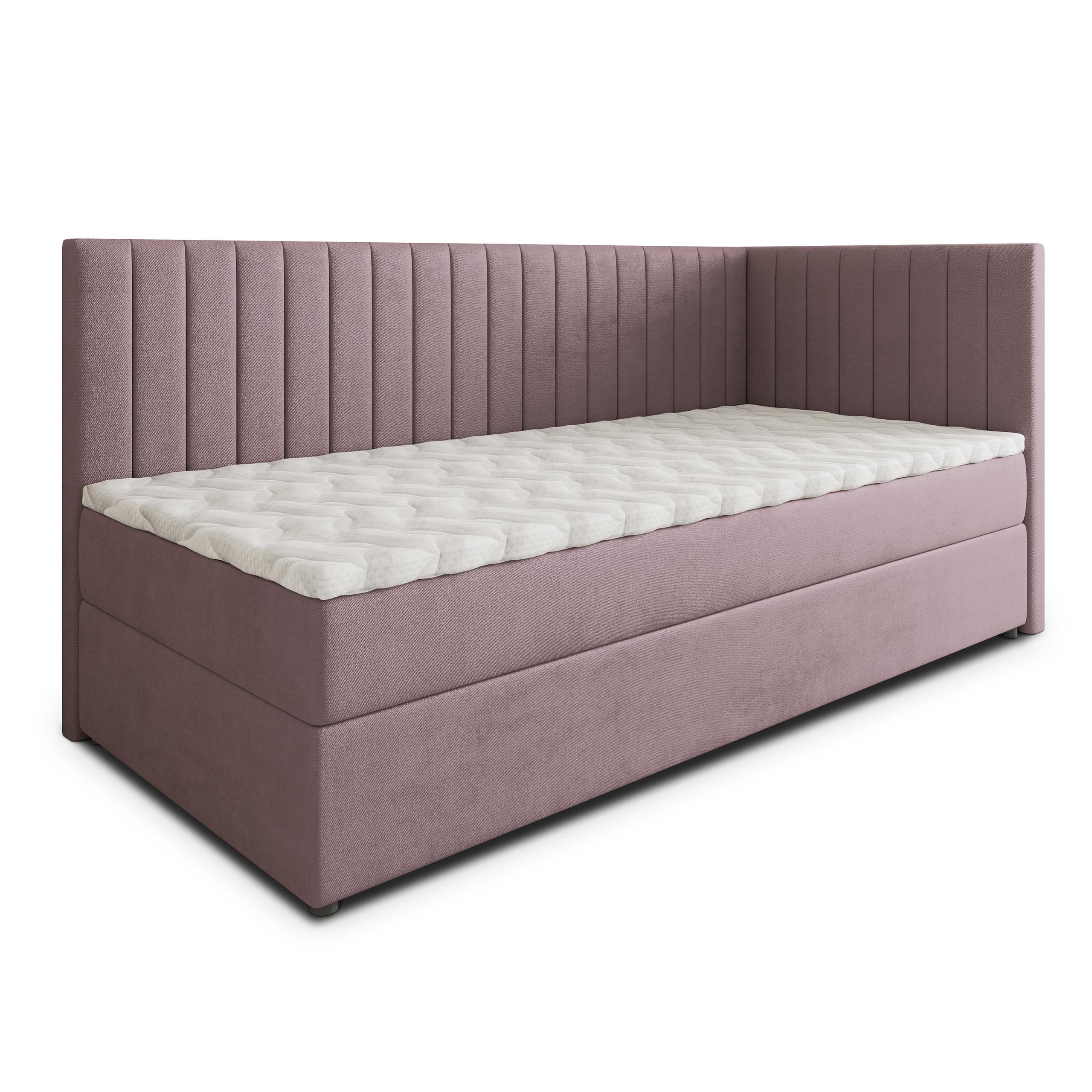 BOXBETT ARIS 90x200 cm mit Matratze und Topper, H2+H3 - Rosa - Rosa, Holz (90/200cm) - MASSENO