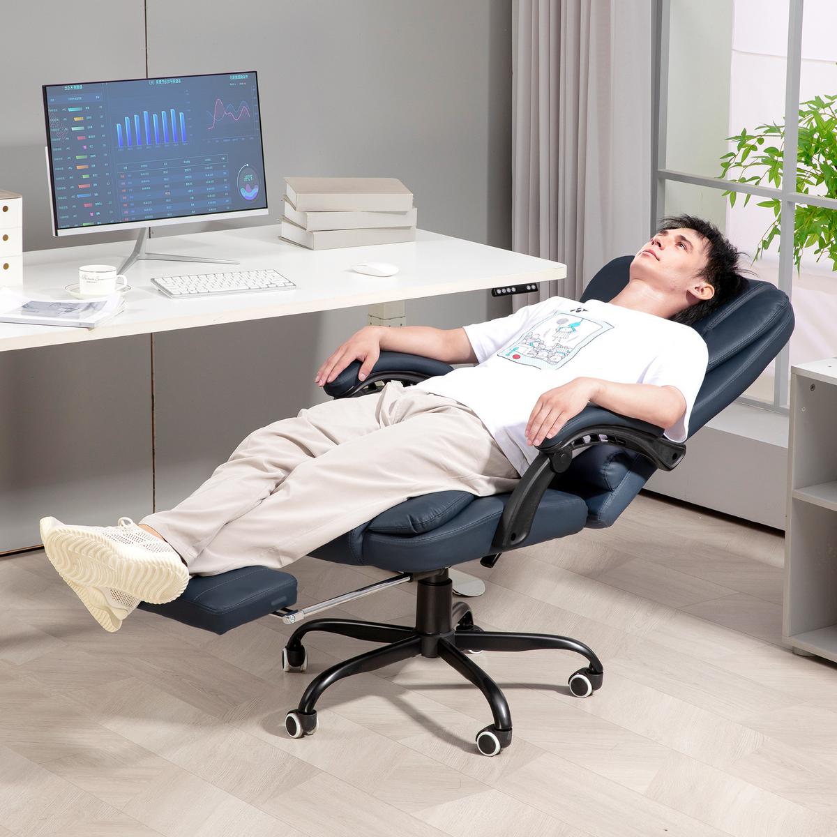 CHEFSESSEL mit 7 Punkt Massage, ergonomischer Chefsessel mit Liegefunktion - Blau/Schwarz, Kunststoff/Metall (67/121/67cm) - Vinsetto