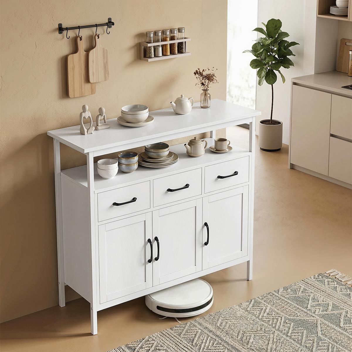 SIDEBOARD Spanplatte Edelstahl Weiß - Edelstahlfarben/Schwarz, Holzwerkstoff/Metall (35/88/95cm) - HOMCOM