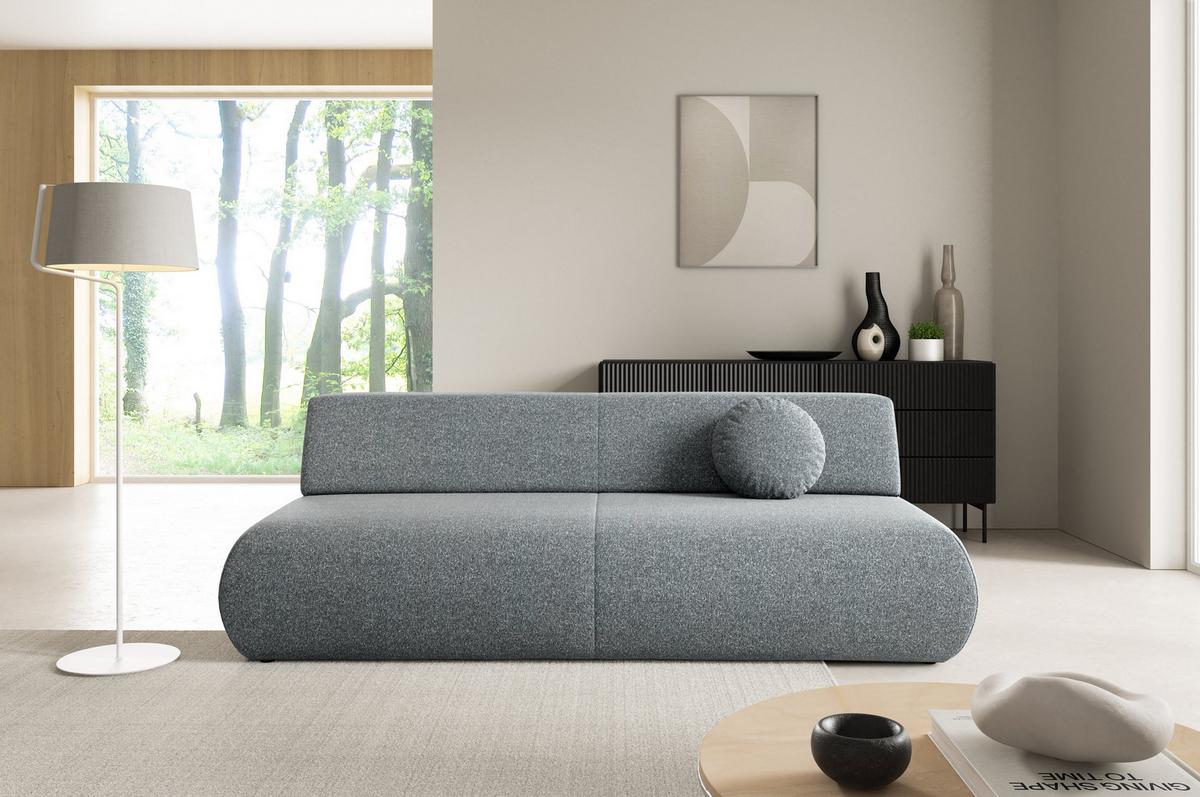 BETTSOFA DELTA Grau Geflochtener Stoff mit Schlaffunktion - Grau, Holz (214/74/100cm) - MASSENO