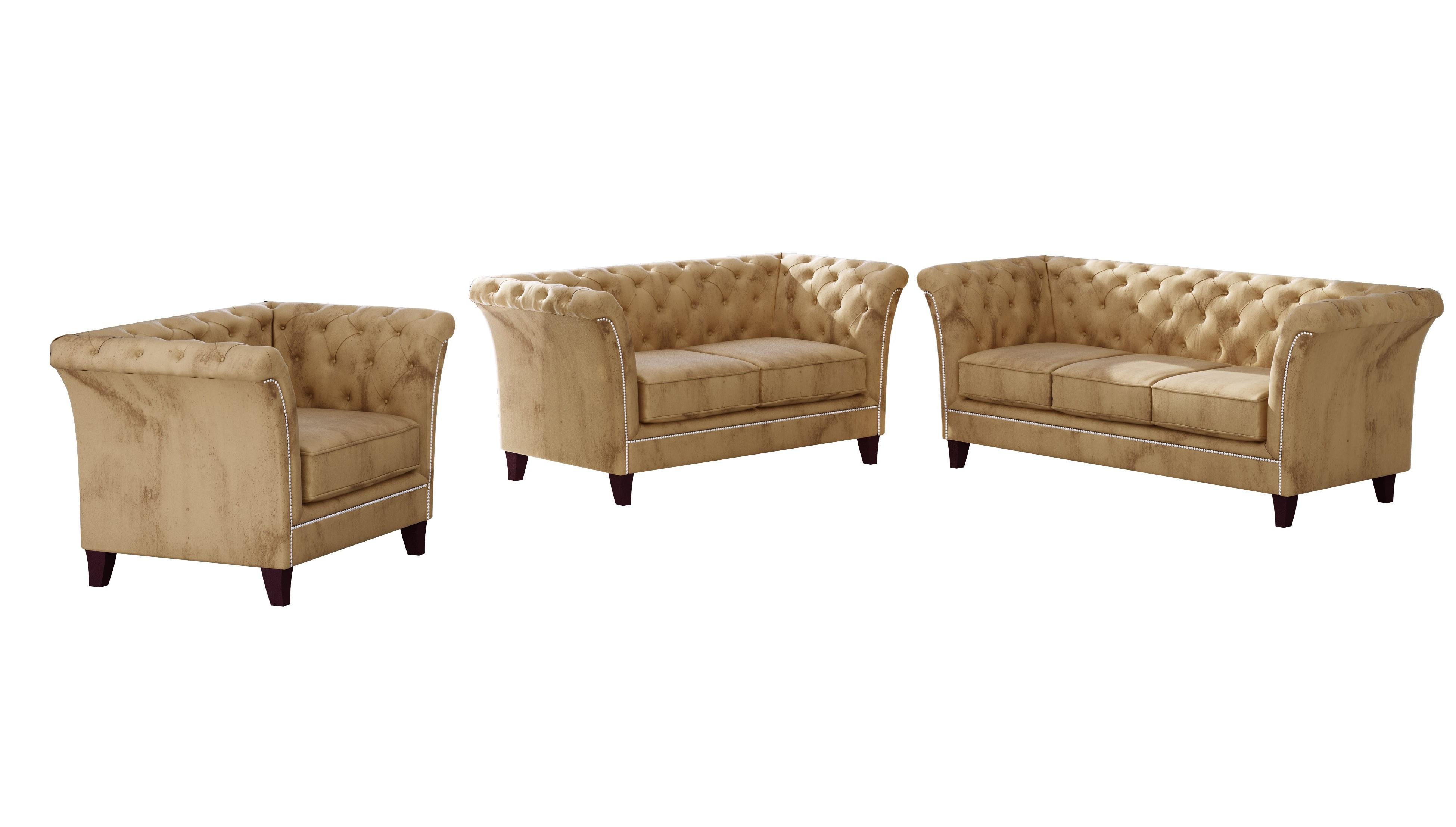 SITZGARNITUR 3+2+1 Chesterfield Fusion Beige Samt - Beige/Braun, Holz/Textil (237/75/82cm) - S-Style Möbel