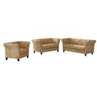 SITZGARNITUR 3+2+1 Chesterfield Fusion Beige Samt - Beige/Braun, Holz/Textil (237/75/82cm) - S-Style Möbel
