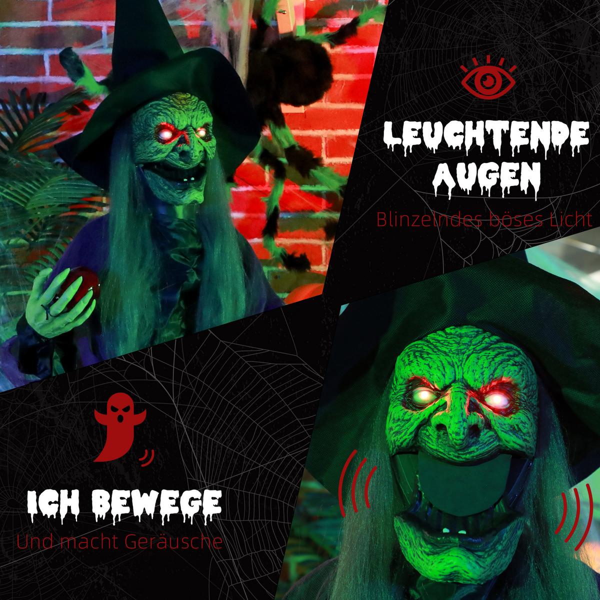 180CM Halloween Dekoration Halloween-Hexe mit LED-Lichter, Soundfunktion - Schwarz, Kunststoff (18/180/70cm) - HOMCOM