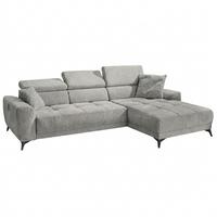 ECKSOFA mit elektrischer Sitztiefenverstellung, Kopflehnen verstellbar, USB-A und USB-C Ladefunktion B299/T200/H107 cm, Chenille Hellgrau / 15420 - Hellgrau/Schwarz, Holzwerkstoff/Textil (299/200cm) - luma-home