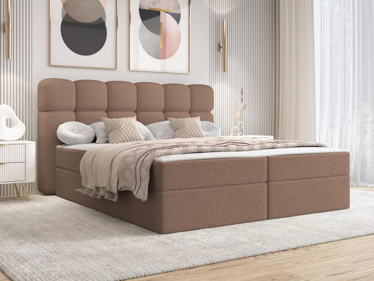 BOXBETT Softi 2 Boucle - H3 - Schwarz/Braun, Holz/Holzwerkstoff (140/200cm) - MIRJAN24