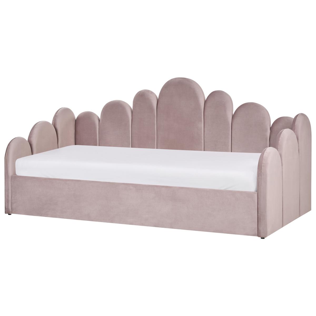 BETT mit Stauraum 90/200 cm Samtstoff Pastellrosa Polignac - Pink, Textil (90/200cm) - Beliani