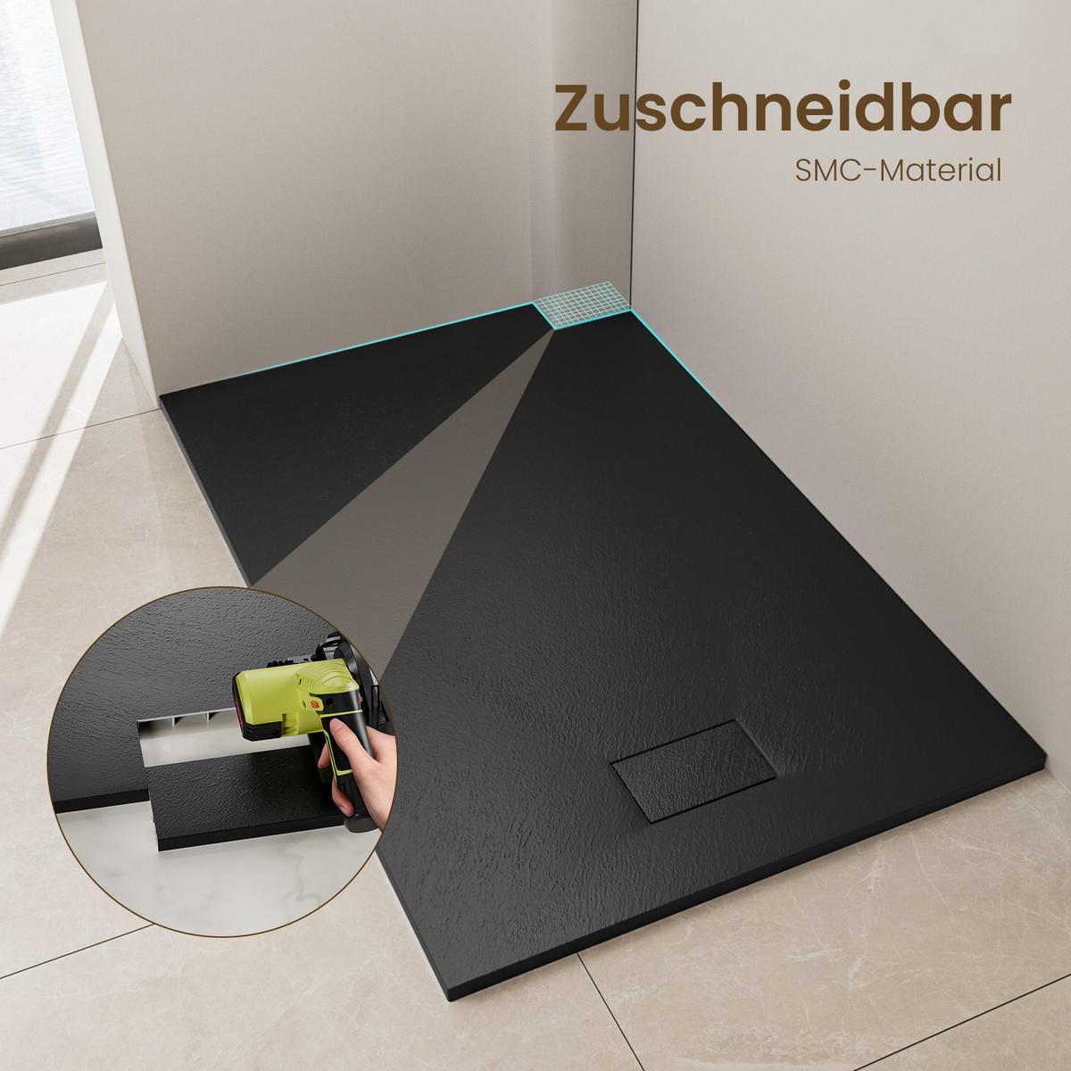DUSCHWANNE mit rutschhemmender Oberfläche Schwarz 140/90 cm - Schwarz, Kunststoff (140/2.6/90cm) - EMKE