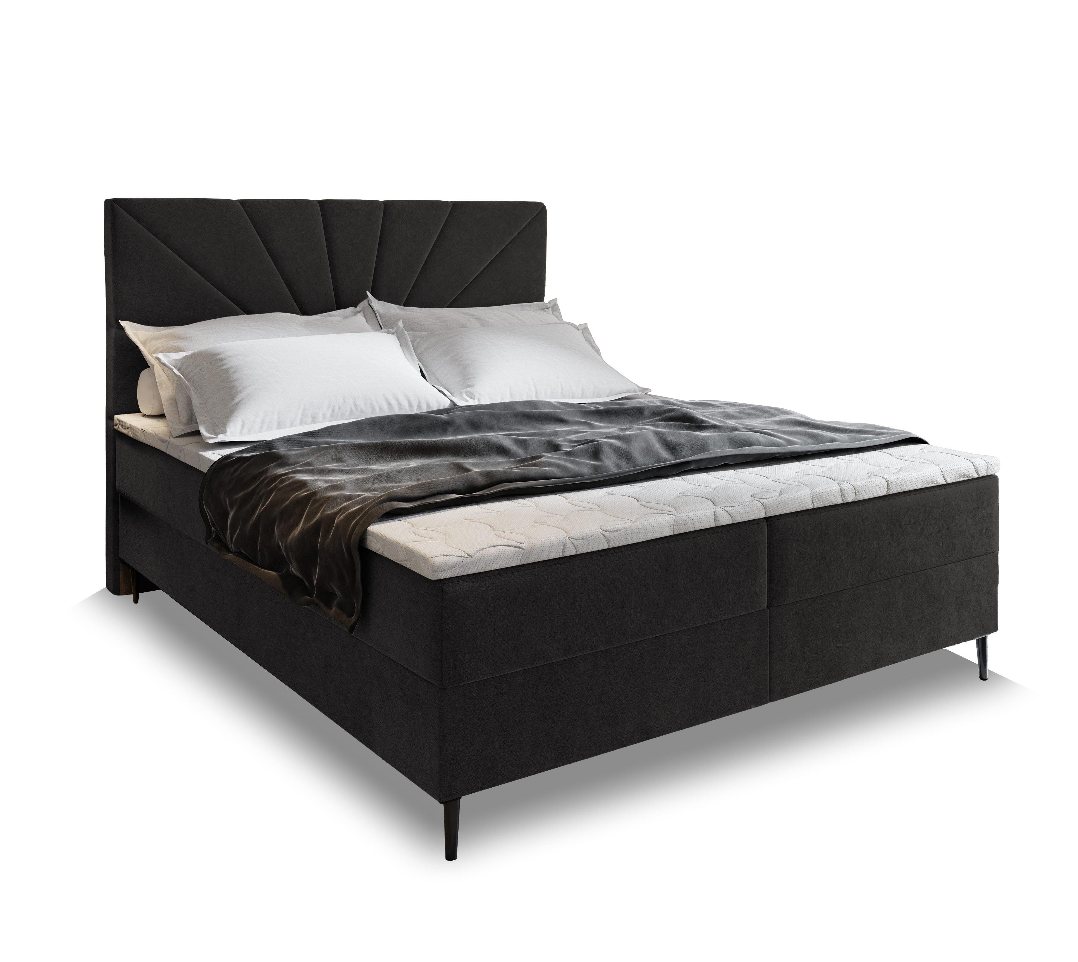 BOXBETT MURI 180x200 cm mit Matratze und Topper - Schwarz - Schwarz, Holz (180/200cm) - MASSENO