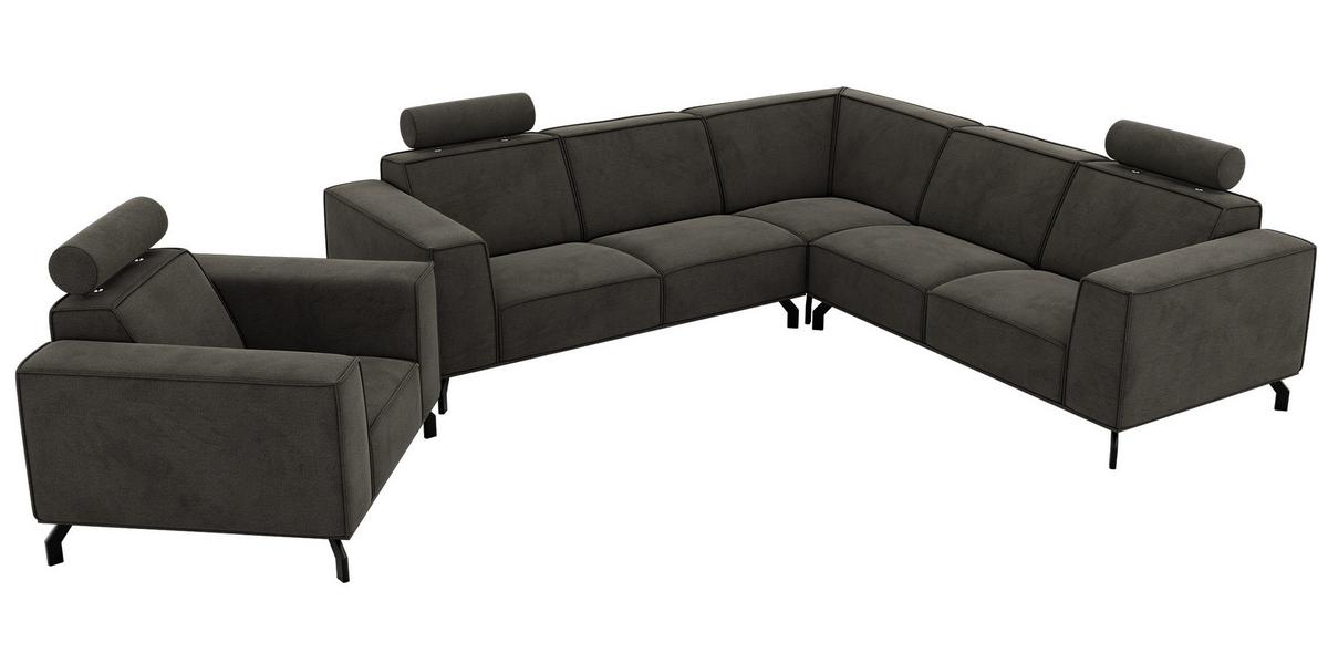 SITZGARNITUR VESANO - Dunkelgrau Velvet - Dunkelgrau/Schwarz, Textil/Metall (260/90/260cm) - MKS