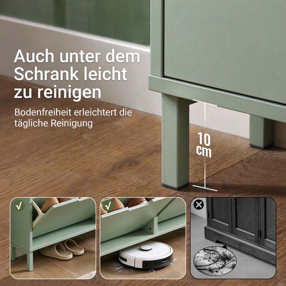 SCHUHSCHRANK grün, 100x91x19 cm, 4 Klappen für 8 Paar, nur 19 cm tief, Ablagefläche oben, für schmale Flure & hinter der Tür - Grün, Holzwerkstoff/Metall (100/91/19cm) - SoBuy