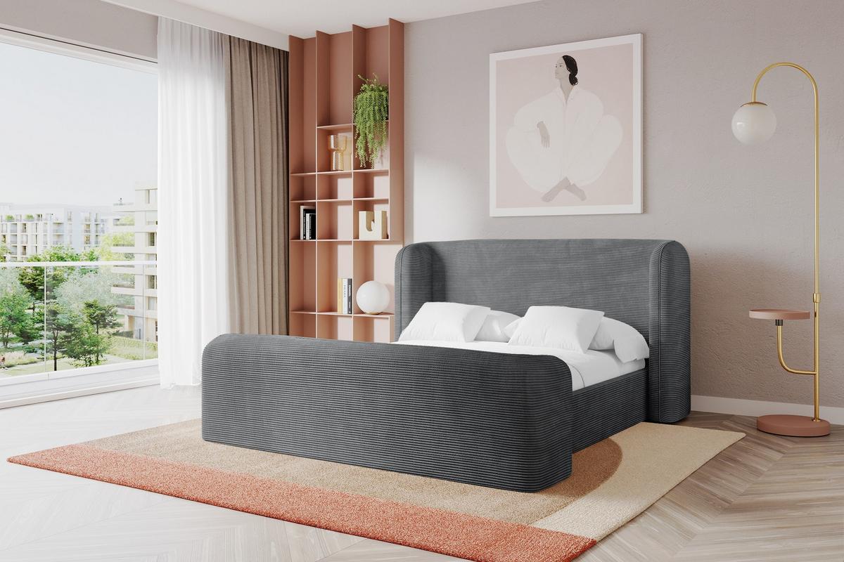 POLSTERBETT mit Bettkasten, Fußteil und Lattenrost, Bett mit Matratze H3/H4 - ESTI-Z 140x200 Dunkelgrau - Anthrazit, Holzwerkstoff/Textil (140/200cm) - ALTDECOR
