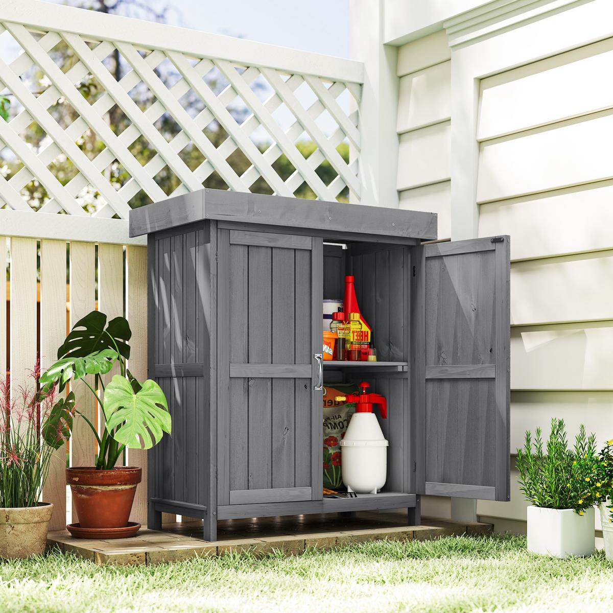 GARTENSCHRANK Geräteschuppen, Doppeltür, 2 Fächer, wetterfest, Tannenholz, Dunkelgrau - Grau, Holz (43/88/74cm) - Outsunny