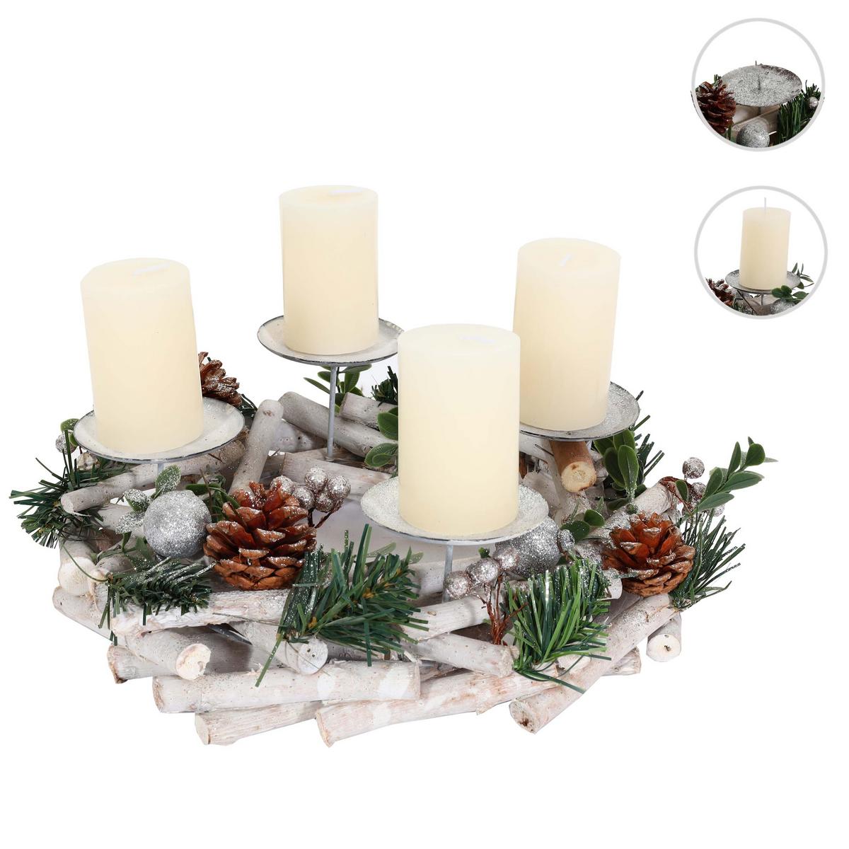 ADVENTSKRANZ MIT KERZEN Weiß - Weiß, Holz (20cm) - MCW