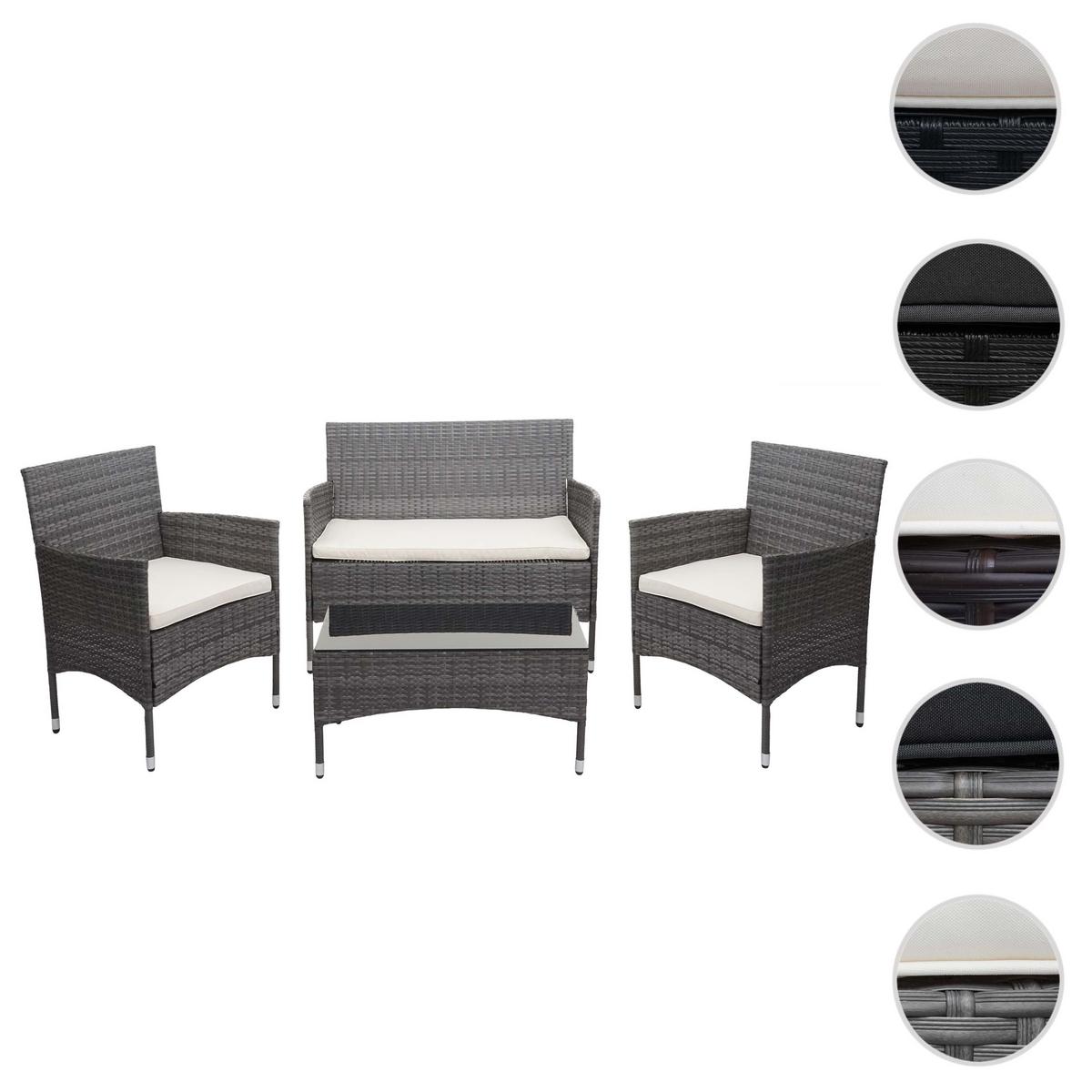 POLY-RATTAN GARNITUR Grau, Cremeweiß - Weiß/Grau, Kunststoff - MCW