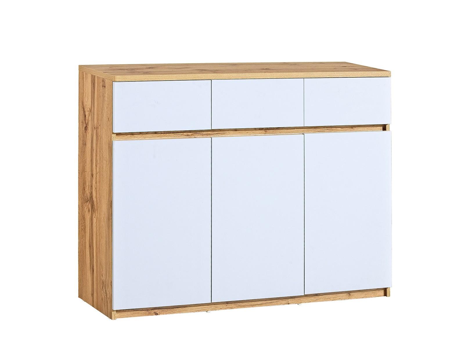 KOMMODE KRYOS 120/94/40cm mit 3 Schubladen 3 Türen Eiche Wotan - Eiche Wotan/Weiß, Holzwerkstoff (120/94/40cm) - MASSENO