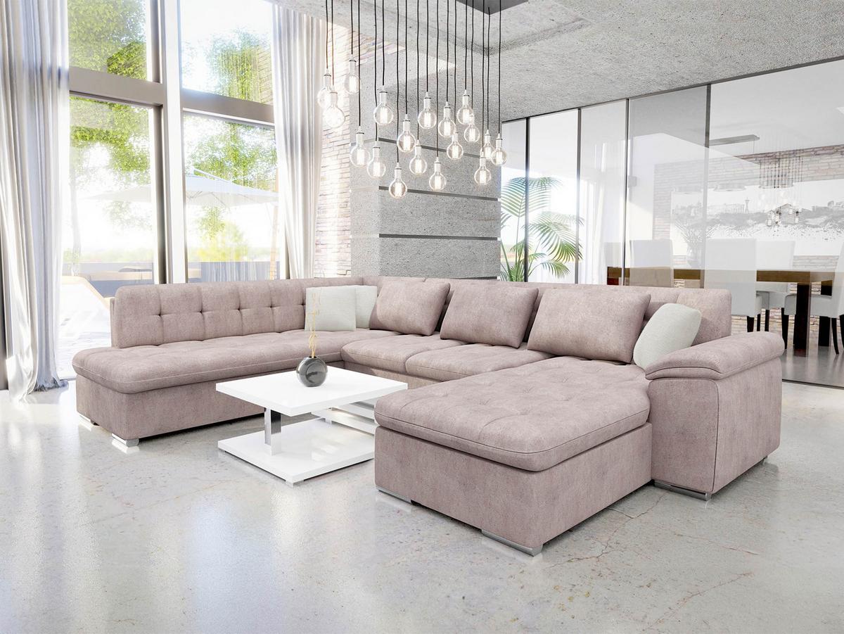 WOHNLANDSCHAFT Niko Bis Premium, Seite: Rechts - Hellrosa/Beige, Holz/Textil (348/76/205cm) - MIRJAN24