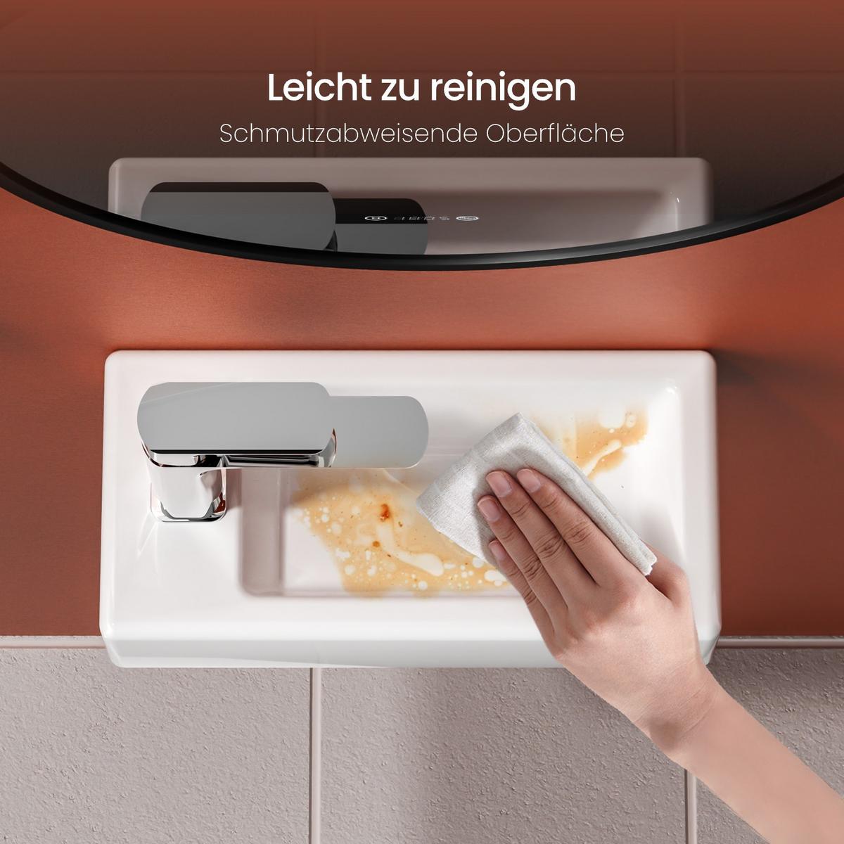 HANDWASCHBECKEN mit Hahnloch links Glänzend Weiß 36,5 / 18 / 9 cm - Weiß, Keramik (36.5/9/18cm) - EMKE