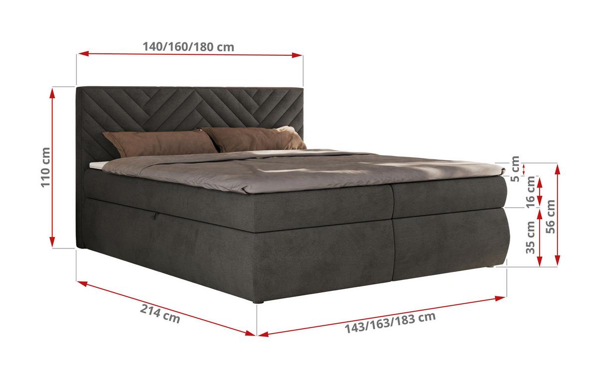 BOXBETT AVERTA 180/200 - Dunkelgrau Velvet - H3 - Dunkelgrau, Textil (180/200cm) - MKS