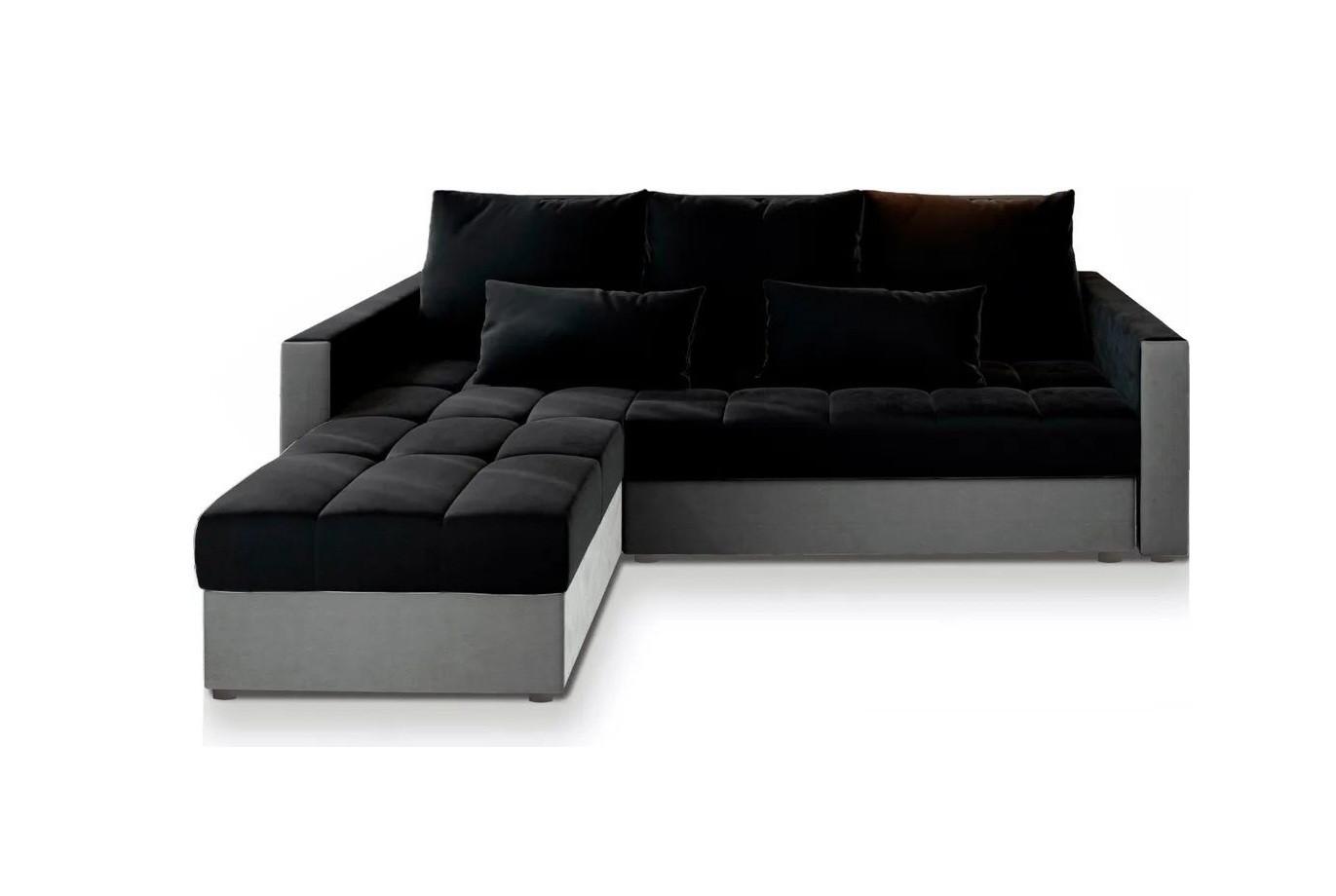 ECKSOFA KOS PIK Schwarz Plüsch-Stoff mit Schlaffunktion - Hellgrau/Schwarz, Holz/Kunststoff (220/140cm) - MASSENO