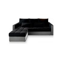 ECKSOFA KOS PIK Schwarz Plüsch-Stoff mit Schlaffunktion - Hellgrau/Schwarz, Holz/Kunststoff (220/140cm) - MASSENO