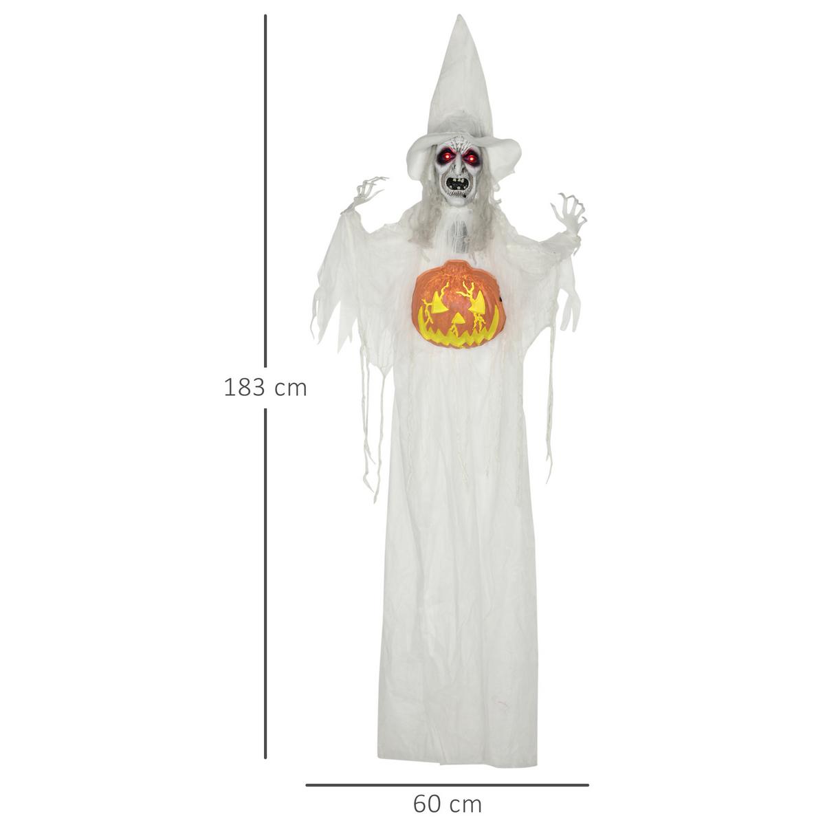 183CM Halloween Dekoration Halloween-Geist mit LED-Lichter, Horror-Geräusche - Weiß, Kunststoff (18/183/60cm) - HOMCOM