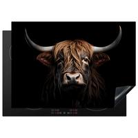 HERDABDECKPLATTE Schottischer Highlander - Porträt - Schwarz - Tier Herdabdeckung Induktionsfeld 75x52 cm - Braun, Kunststoff (75/52/0.2cm) - MuchoWow