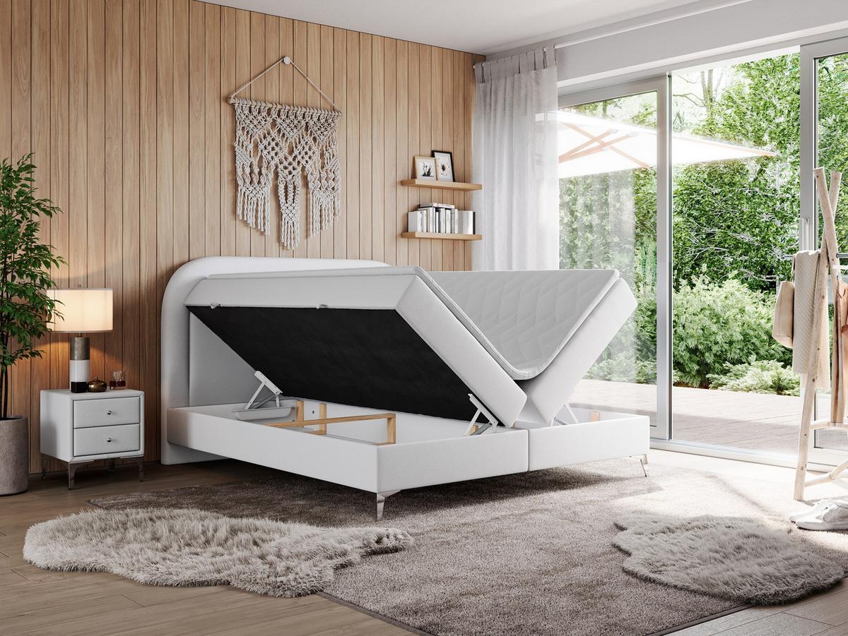 BOXBETT EIRA 120/200 Weiß Kunstleder - H3 - Silberfarben/Weiß, Holz/Textil (120/200cm) - MKS