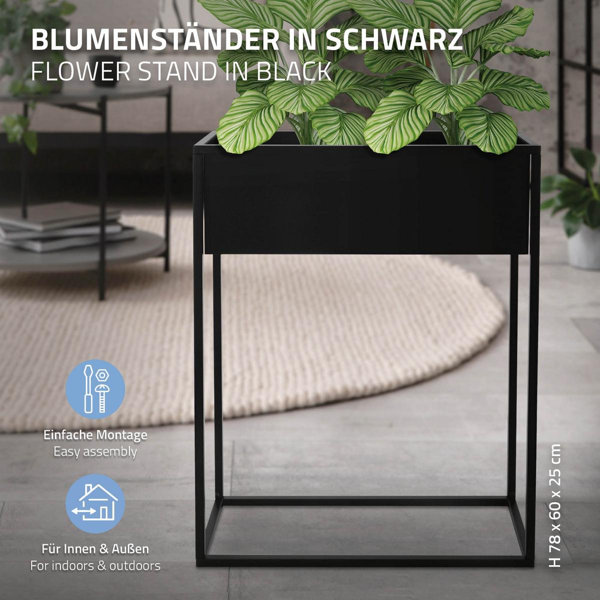 BLUMENSTÄNDER 60x25x78 cm rechteckig Schwarz aus Metall - Schwarz, Metall (60/25/78cm) - ML-DESIGN