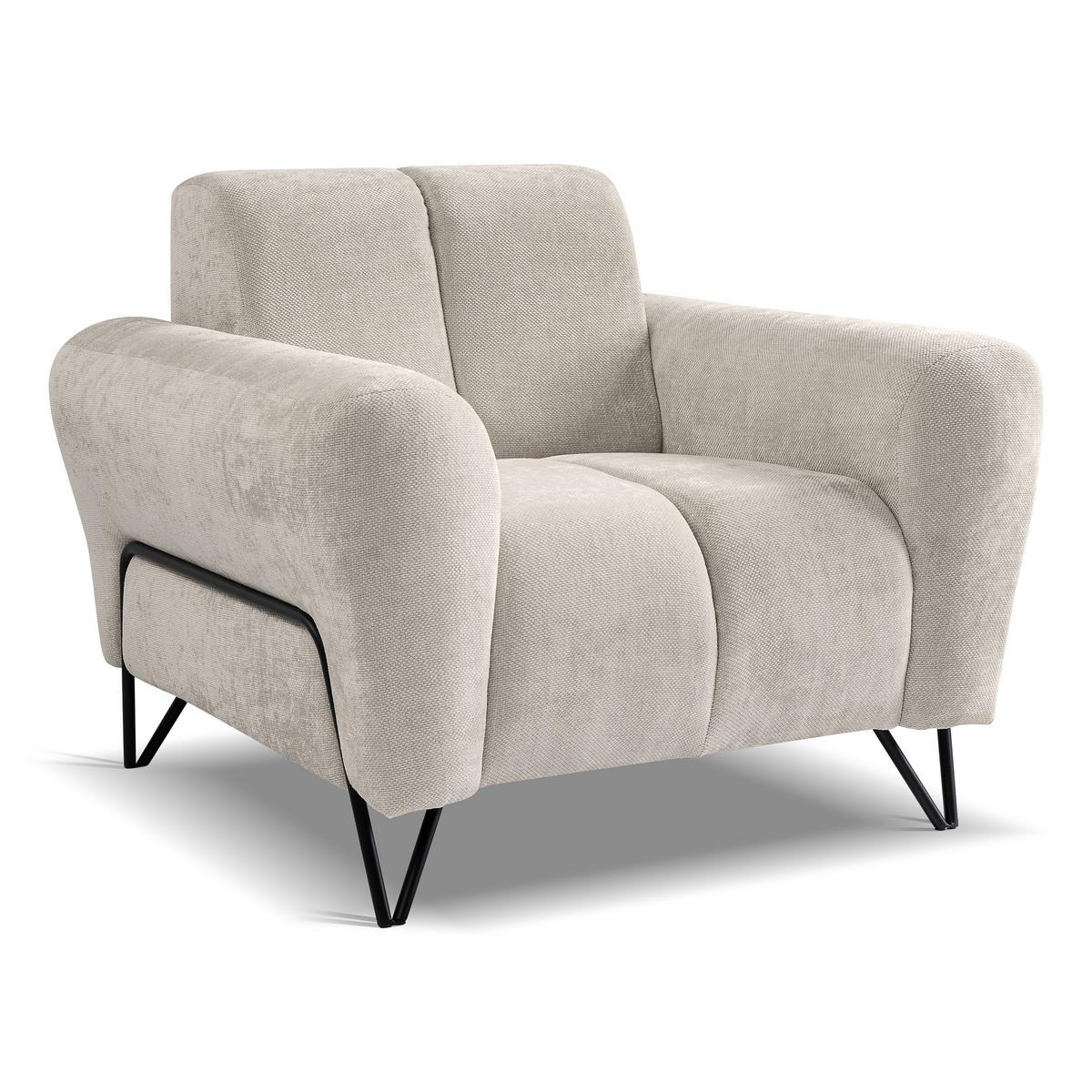 SITZGARNITUR Volare Sofas+Sessel, ohne Schlaffunktion, Creme - Creme/Schwarz, Textil/Metall (220/83/98cm) - Beautysofa