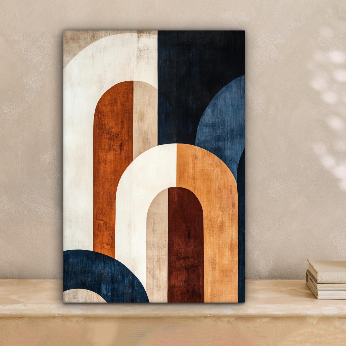 LEINWANDBILD Abstrakt - Formen - Dunkelblau Deko Wohnzimmer 20x30 cm - Cognac, Textil (20/30cm) - MuchoWow