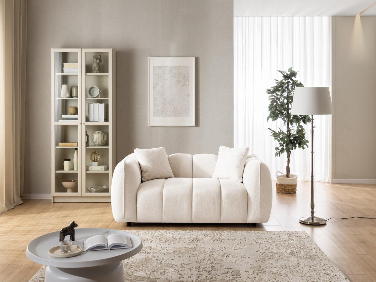 2-SITZER SOFA Nubira in tief gesteppter Bubble-Optik aus weichem Creme Strukturstoff im modernen Design - Creme/Schwarz, Holz/Kunststoff (172/69/89cm) - S-Style Möbel