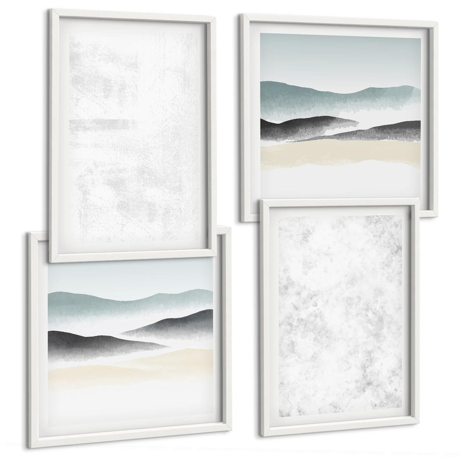 BILDER SET 4er Set - 50x50 cm & 40x60 cm Weißer Rahmen - Weiße Flecken auf Leinwandhintergrund - Weiß, Kunststoff (50/50cm) - TULUP