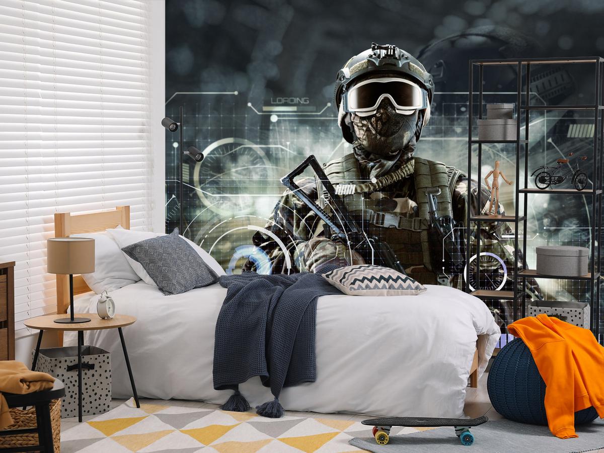 FOTOTAPETE für Jugendzimmer Futuristischer Soldat Krieger 250x175 - Braun/Grau, Papier (250/175cm) - Muralo