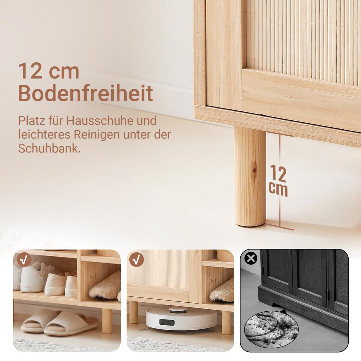 SITZBANK mit Stauraum, Natur, 121x49x35cm, 6 Fächer, Sitzkissen, für Flur, Diele und Schlafzimmer - Naturfarben, Naturmaterialien/Holzwerkstoff (121/49/35cm) - SoBuy
