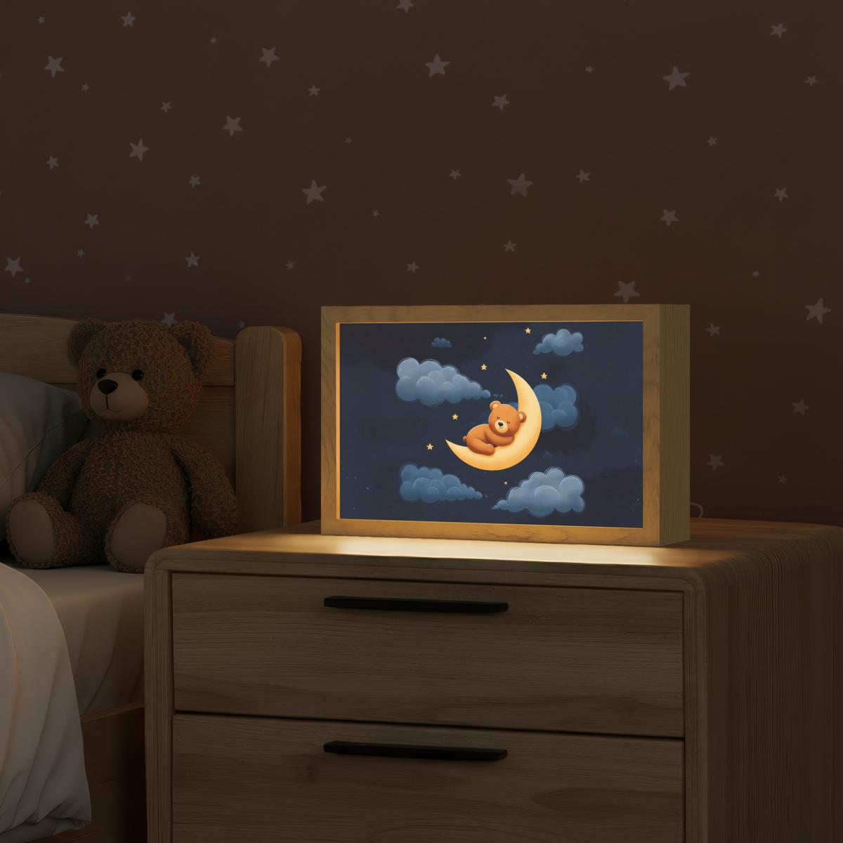 NACHTTISCHLAMPE Teddybär - Mond - Wolken - Sterne 30x20 cm - Dunkelblau, Holzwerkstoff (8/30/20cm) - OnlyWow