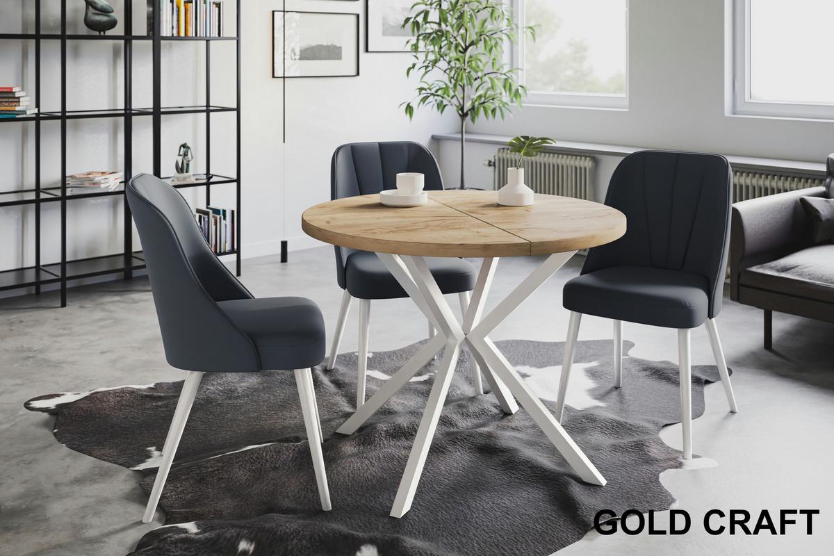 RUNDER Esszimmertisch LOFT LITEN, ausziehbarer Tisch Durchmesser: 90 cm/170 cm, Wohnzimmertisch Farbe: Braun, mit Metallbeinen in Farbe Weiß - Braun/Weiß, Holzwerkstoff (90/90/76cm) - Alpi-Möbel