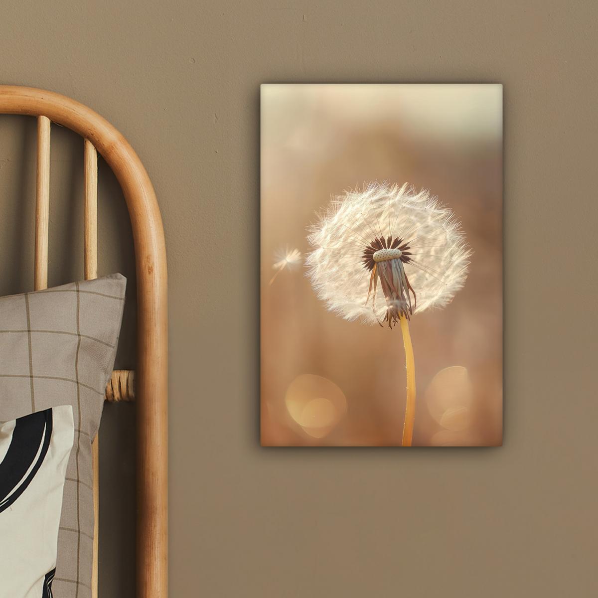 LEINWANDBILD Löwenzahn - Beige - Natur - Blume Deko Wohnzimmer 20x30 cm - Hellbraun, Textil (20/30cm) - MuchoWow