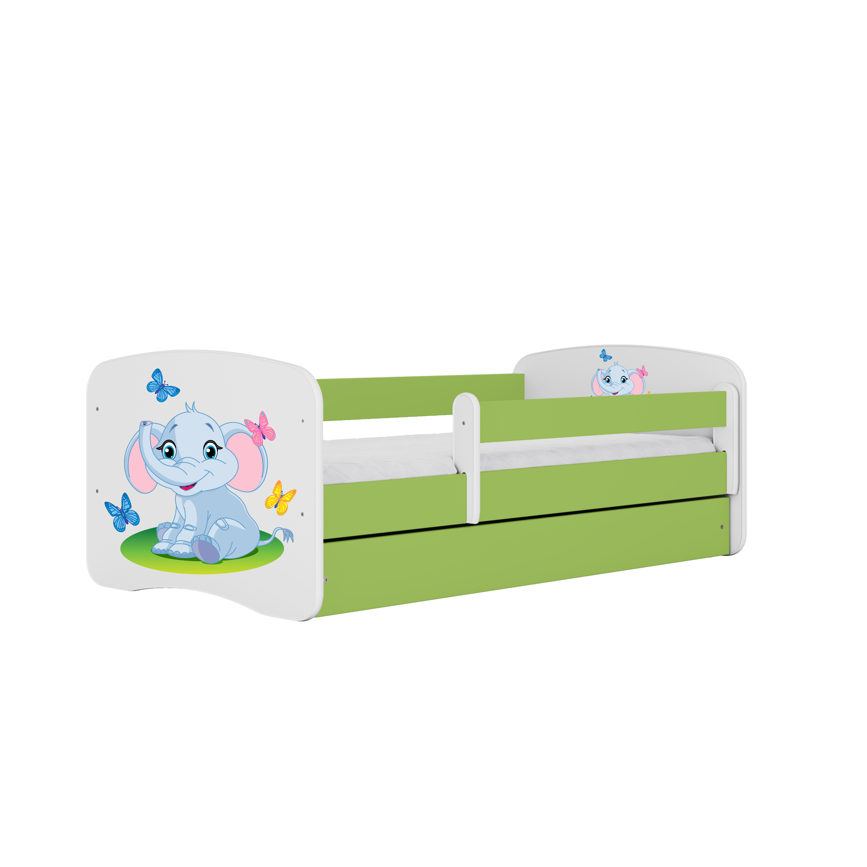 KINDERBETT Elefant mit Schublade und Matratze 180/80 - Grün, Holzwerkstoff (80/180cm) - RAUMHIRSCH FURNITURE