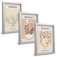 BILDER SET 3er Set - 20x30 cm Silberner Rahmen - Moderne Pflanzenlinien - Silberfarben, Kunststoff (20/30cm) - TULUP