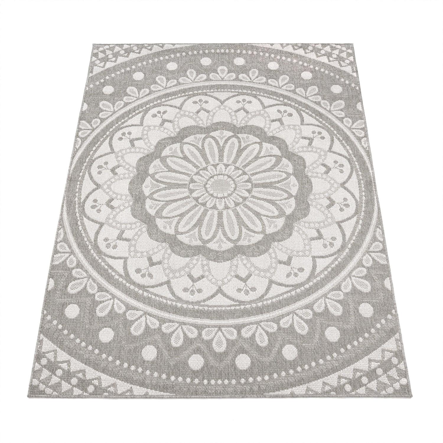FLACHWEBTEPPICH, mit Mandala-Muster, Grau, 80 x 150 cm - Grau, Textil (150/80cm) - KADIMA DESIGN
