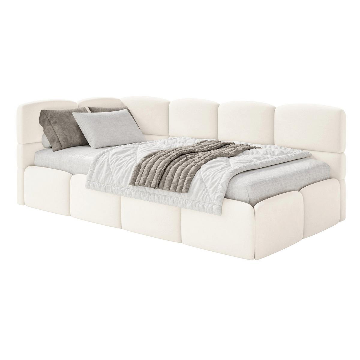 JUGENDBETT Cloudy Creme 120 cm, Easy-Clean-Velours - Creme/Schwarz, Kunststoff/Textil (120/200cm) - Selsey