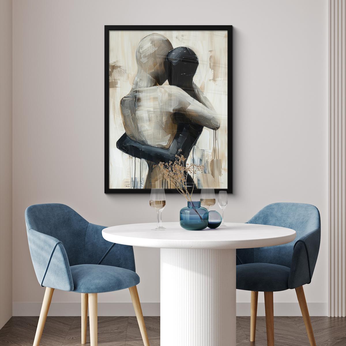 POSTER MIT RAHMEN Abstrakt - Liebe - Schwarz und weiß - Modern Posterleiste 60x80 cm - Schwarz, Papier (60/80cm) - MuchoWow