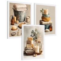 POSTER Set aus 3 Badezimmer Wandbildern und Drucke zur Dekoration für Waschbecken Dusche WC und Bad mit Kerzen Seifen und Handtüchern Weißer Rahmen A4 - Weiß, Papier (29.7/21/3cm) - Nacnic