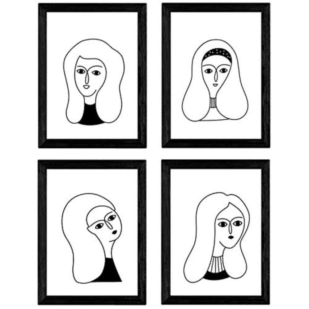 POSTER Set mit 4 „Vier Frauen in Weiß“ Zeichnungen A3 Rahmenlos - Klar, Papier (29.7/3cm) - Nacnic