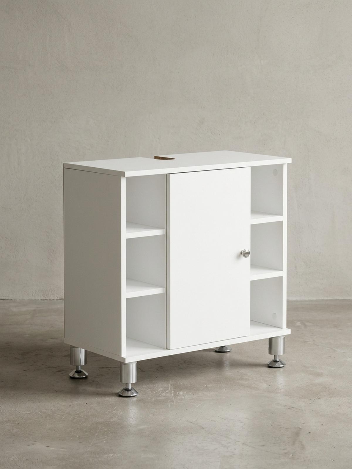 WASCHBECKENUNTERSCHRANK Weiß mit Chromdetails und justierbaren Füßen - Silberfarben/Weiß, Holz/Metall (60/64/32cm) - KADIMA DESIGN