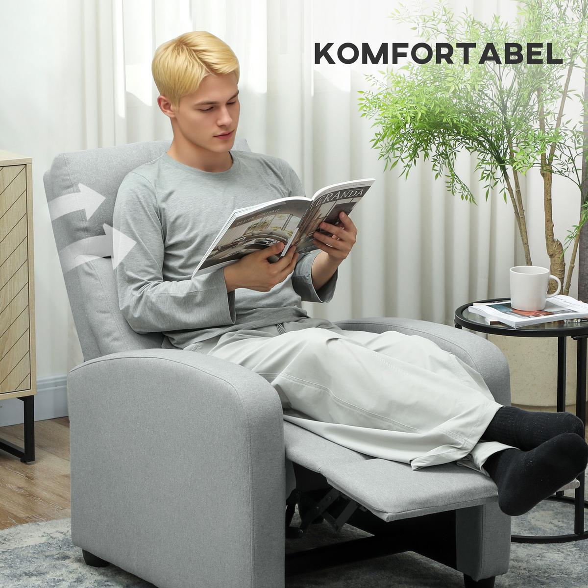 RELAXSESSEL Polyester Stahl Hellgrau - Hellgrau, Textil/Metall (88/101/69cm) - HOMCOM