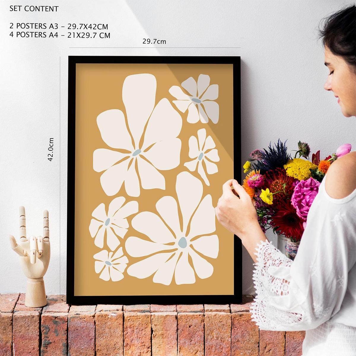 POSTER Set Mit 6 Blumenrahmen 2 In Blume Zusammenfassung Ästhetische Dekorative Gemälde Für Ihr Wohnzimmer Schlafzimmer Zuhause A3 & A4 Weißer Rahmen - Weiß, Papier (29/3cm) - Nacnic